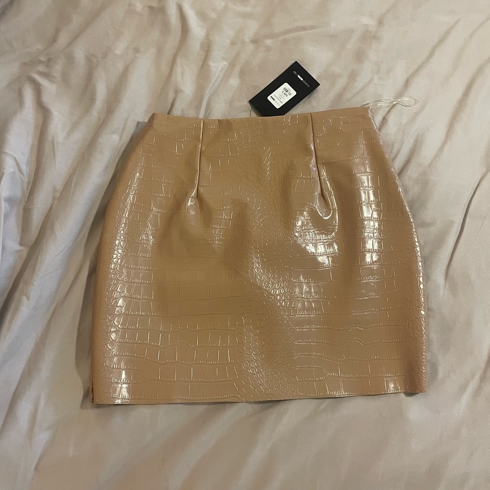 Fashion Nova Tan Croc-Embossed Mini Skirt